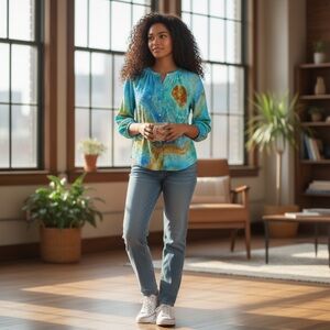 NWT‎ Handmade Ice Dyed Geode Long Sleeve Button Down Top